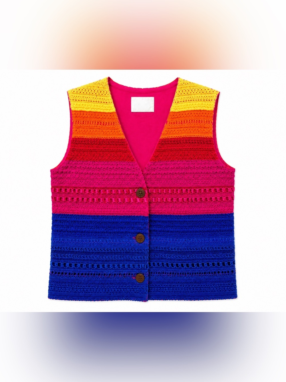 Vintage Susan Bristol Crochet Vest Rainbow Boho Hippie 70s Cottagecore Medium